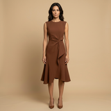 Vestido Midi Crepé Sin Mangas Lazo Lateral