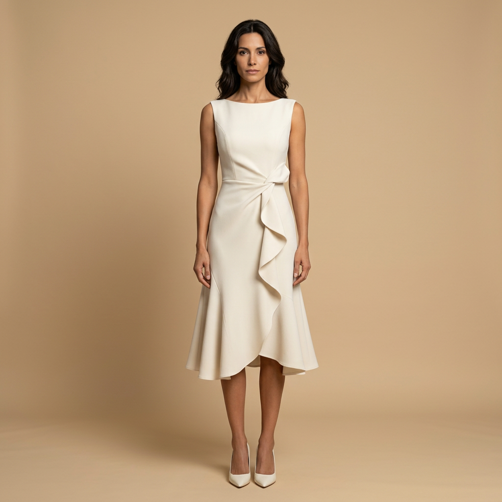 Vestido Midi Crepé Sin Mangas Lazo Lateral