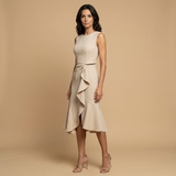 Vestido Midi Crepé Sin Mangas Lazo Lateral