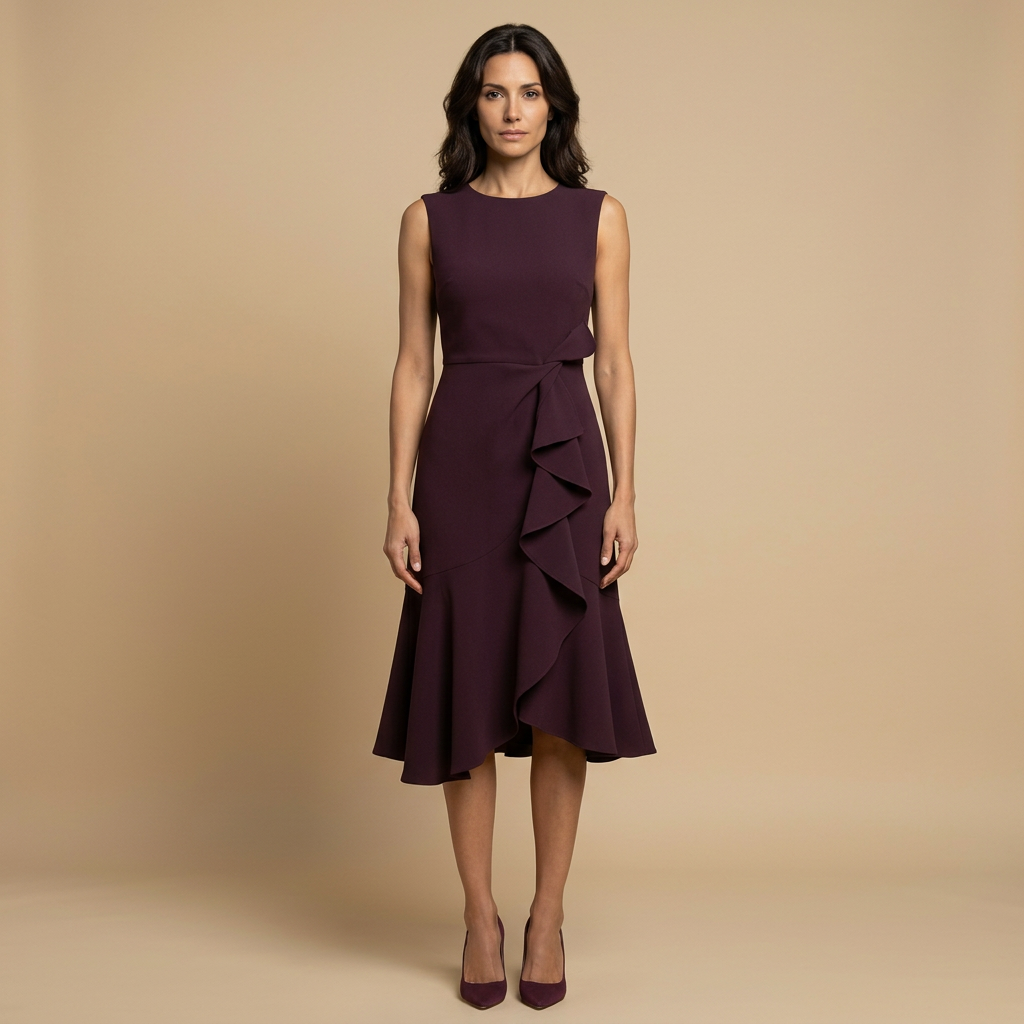 Vestido Midi Crepé Sin Mangas Lazo Lateral