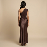 Vestido Largo Un Hombro Crepé y Satén