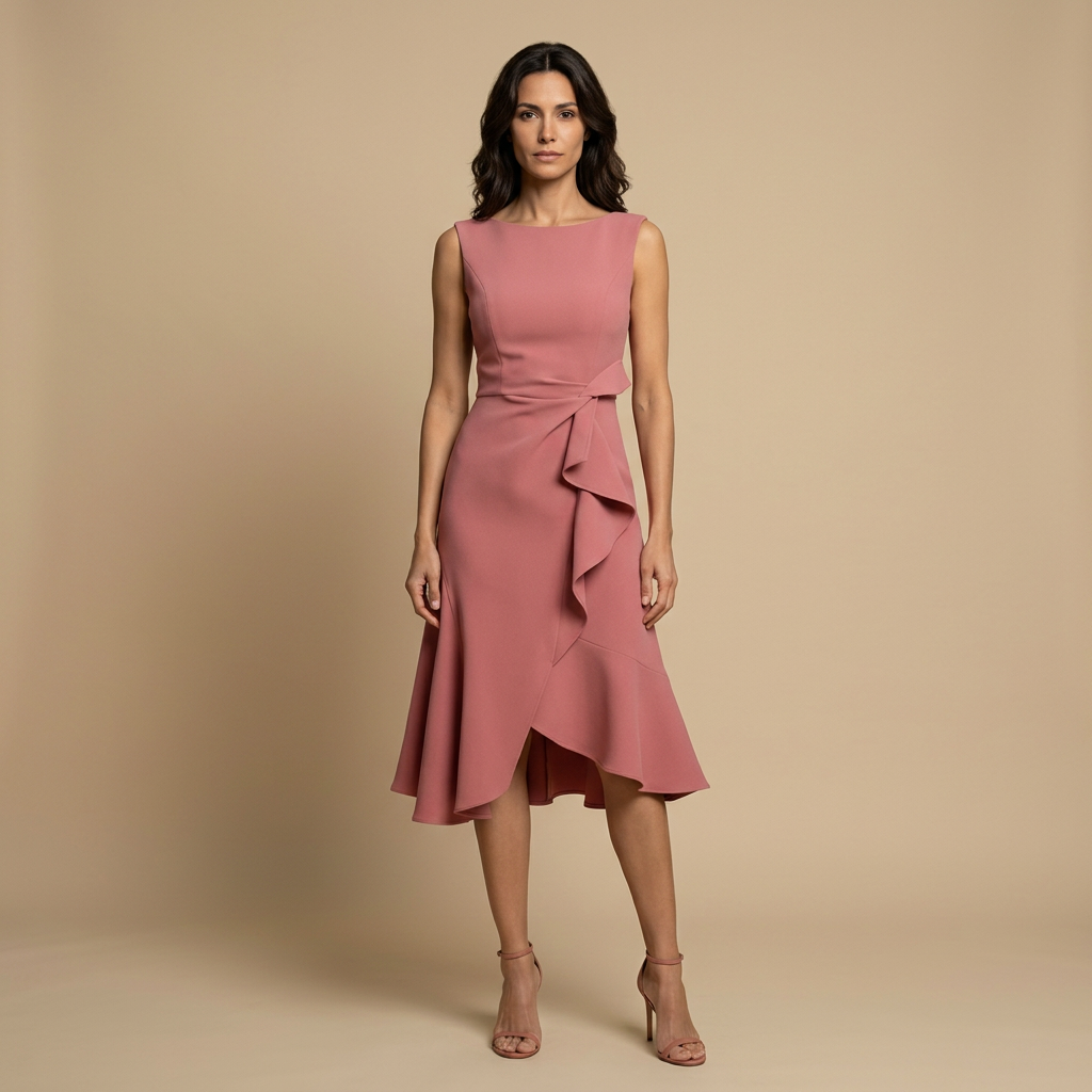 Vestido Midi Crepé Sin Mangas Lazo Lateral