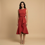 Vestido Midi Crepé Sin Mangas Lazo Lateral