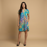Vestido Corto Floral Estampado Escote V Bolsillos
