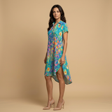 Vestido Corto Floral Estampado Escote V Bolsillos