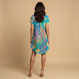 Vestido Corto Floral Estampado Escote V Bolsillos