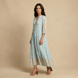 Vestido Midi Boho Estampado Medallones Borlas Manga Campana