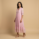 Vestido Midi Boho Estampado Medallones Borlas Manga Campana
