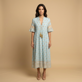 Vestido Midi Boho Estampado Medallones Borlas Manga Campana