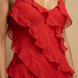 Vestido Largo Chifón Volantes Diagonales Tirantes Finos