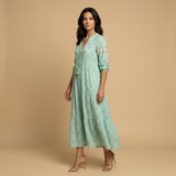 Vestido Midi Boho Estampado Medallones Borlas Manga Campana