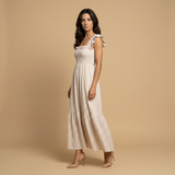 Vestido Largo Vichy Smock Tirantes Volante Bajo