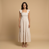 Vestido Largo Vichy Smock Tirantes Volante Bajo