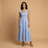Vestido Largo Vichy Smock Tirantes Volante Bajo