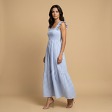 Vestido Largo Vichy Smock Tirantes Volante Bajo