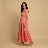 Vestido Largo Vichy Smock Tirantes Volante Bajo