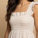 Vestido Largo Vichy Smock Tirantes Volante Bajo