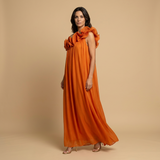 Vestido Largo Un Hombro Volantes Escultóricos Lurex Gala