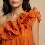 Vestido Largo Un Hombro Volantes Escultóricos Lurex Gala