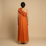 Vestido Largo Un Hombro Volantes Escultóricos Lurex Gala