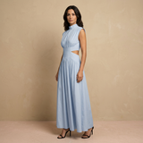 Vestido Largo Lino Sin Mangas Cut-Out Cintura Banda