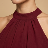 Vestido Midi Halter Chifón Tres Capas Cintura Banda