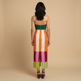 Vestido Largo Rayas Multicolor Bustier Volante Bajo