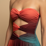 Vestido Largo Sin Tirantes Cut-Out Bandas Chifón Degradado
