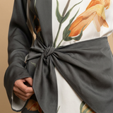 Vestido Corto Crepé Manga Campana Nudo Lateral Floral