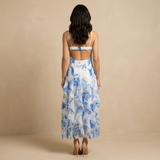 Vestido Largo Floral Volantes Escote V Profundo Mujer