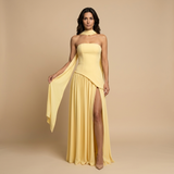 Vestido Largo Bustier Chal Lateral Abertura Frontal Alta