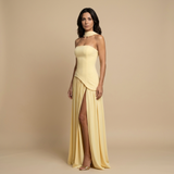 Vestido Largo Bustier Chal Lateral Abertura Frontal Alta
