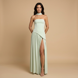 Vestido Largo Bustier Chal Lateral Abertura Frontal Alta