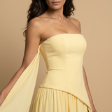 Vestido Largo Bustier Chal Lateral Abertura Frontal Alta