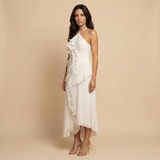 Vestido Largo Halter Volantes Plisados Espiral Escultórico