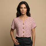 Blusa Floral Ditsy Botones Madera Manga Corta