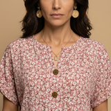Blusa Floral Ditsy Botones Madera Manga Corta
