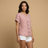 Blusa Floral Ditsy Botones Madera Manga Corta