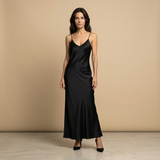 Vestido Largo Satén Lencero Escote V Tirantes
