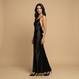 Vestido Largo Satén Lencero Escote V Tirantes