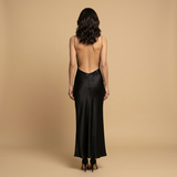 Vestido Largo Satén Lencero Escote V Tirantes