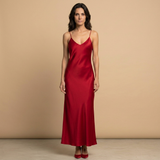 Vestido Largo Satén Lencero Escote V Tirantes