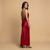 Vestido Largo Satén Lencero Escote V Tirantes