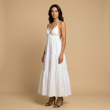 Vestido Largo Algodón Escote V Tirantes Niveles
