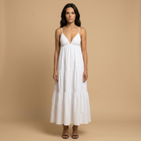 Vestido Largo Algodón Escote V Tirantes Niveles