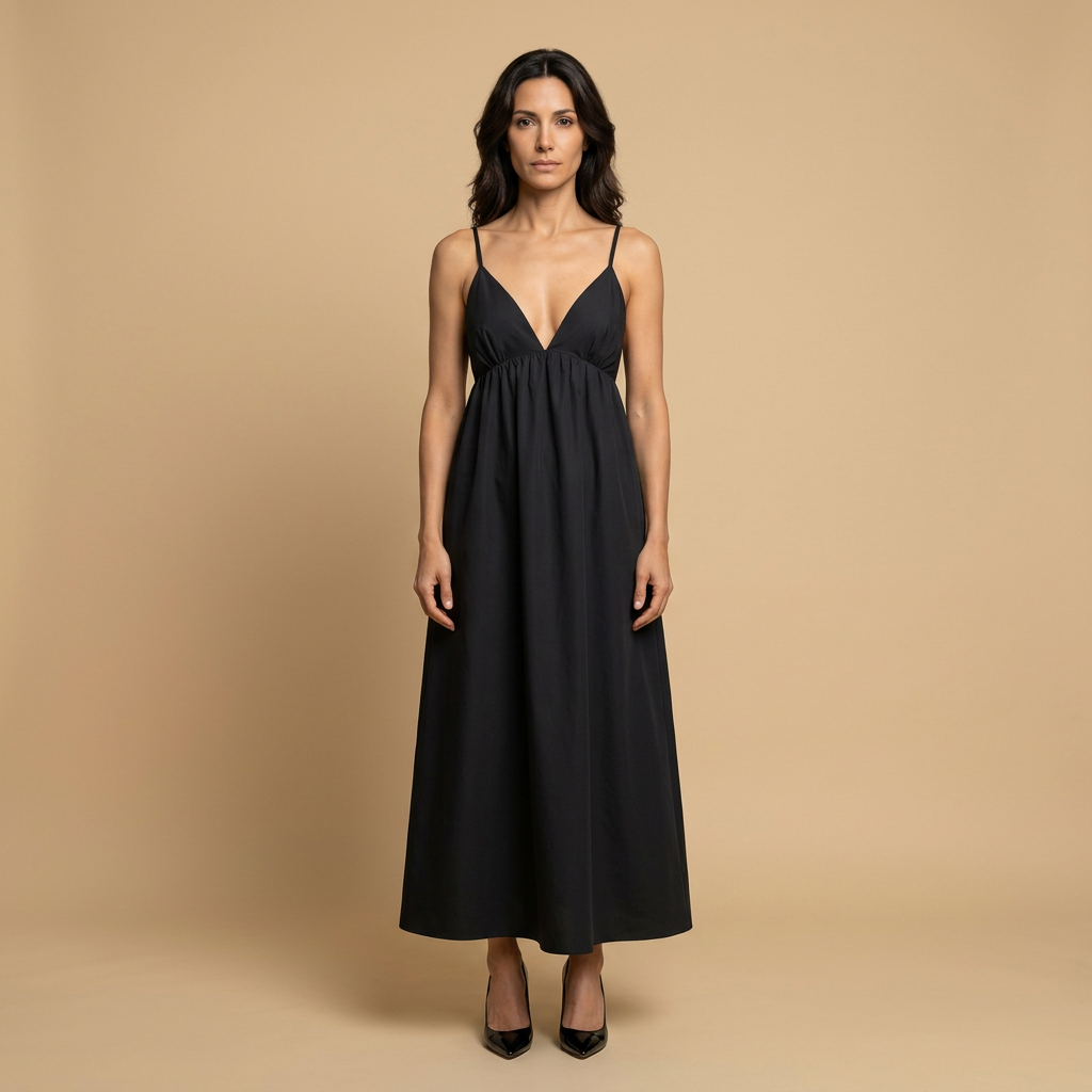 Vestido Largo Algodón Escote V Tirantes Niveles