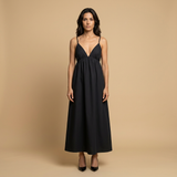 Vestido Largo Algodón Escote V Tirantes Niveles