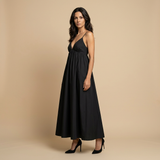 Vestido Largo Algodón Escote V Tirantes Niveles
