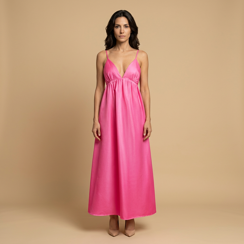 Vestido Largo Algodón Escote V Tirantes Niveles
