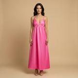 Vestido Largo Algodón Escote V Tirantes Niveles